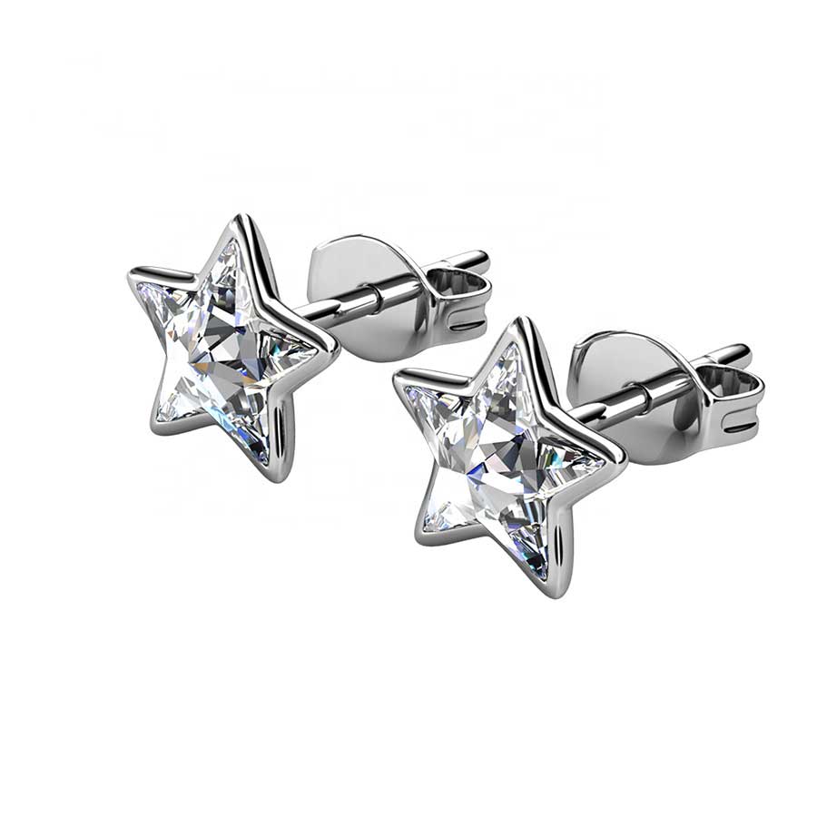 18K White Gold Stud Crystal Earrings "Star" (Crystal)