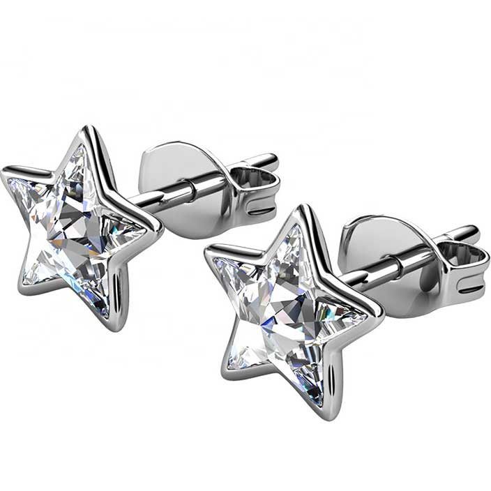 18K White Gold Stud Crystal Earrings "Star" (Crystal)
