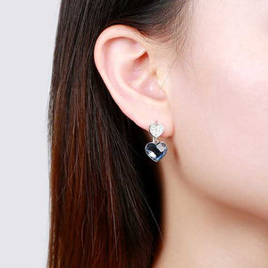 blue crystal heart dangle earrings women