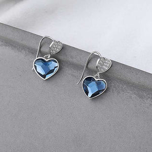 blue crystal heart dangle earrings women