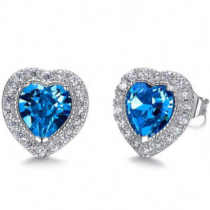 blue heart crystal stud earrings