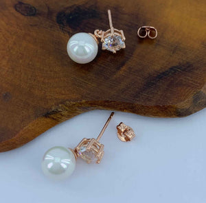 rose gold crystal pearl earring wood