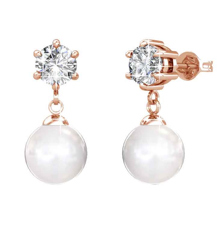 rose gold crystal pearl earring