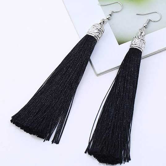 black silk tassel earrings