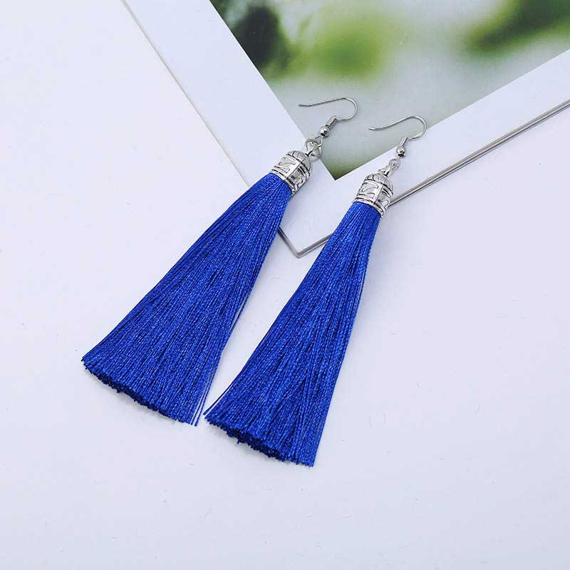 blue silk tassel earrings
