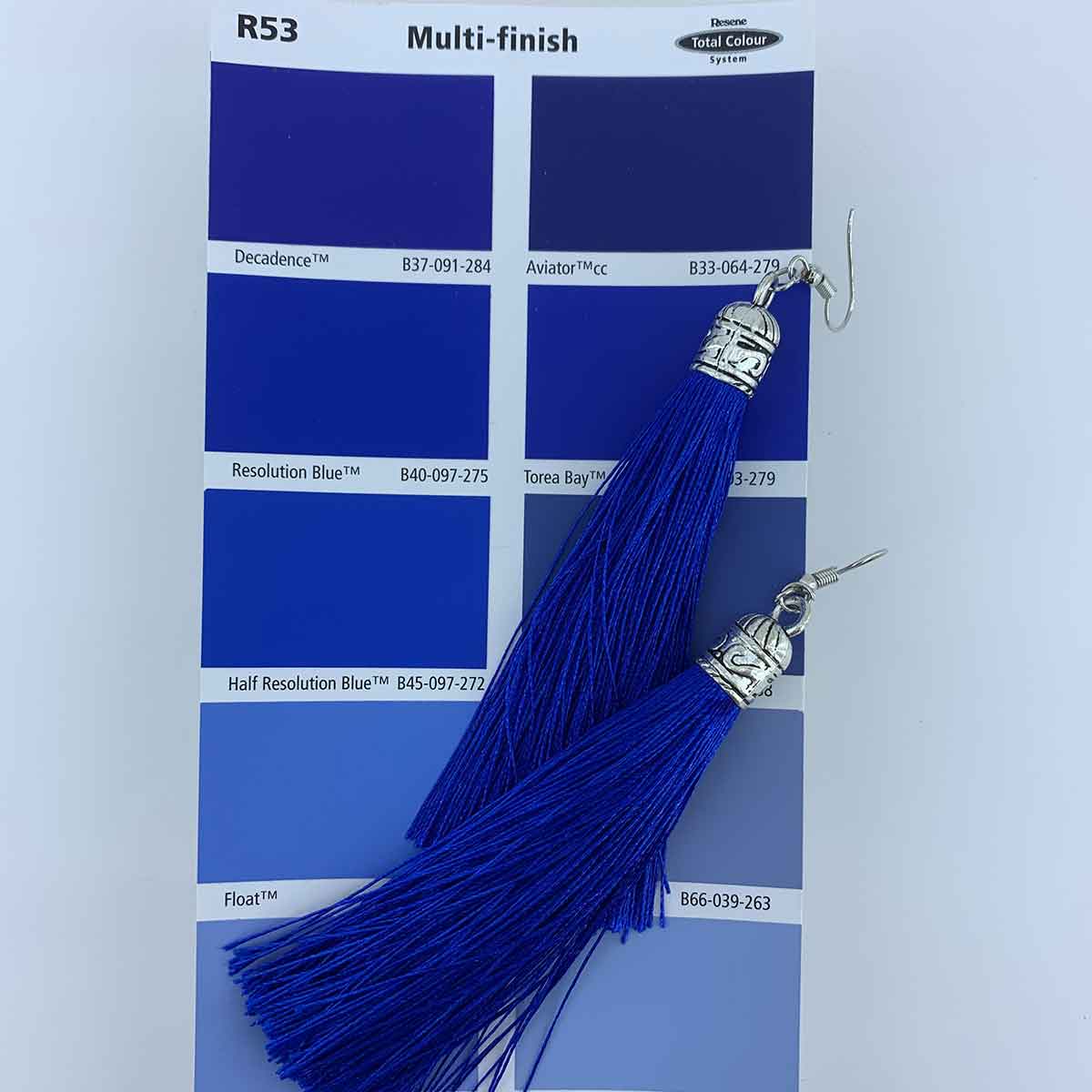 blue silk tassel earrings