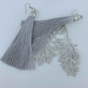 grey silk tassel earrings