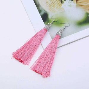 pink silk tassel earrings