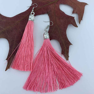 pink silk tassel earrings