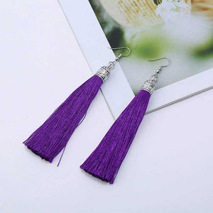 purple silk tassel earrings