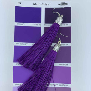 purple silk tassel earrings