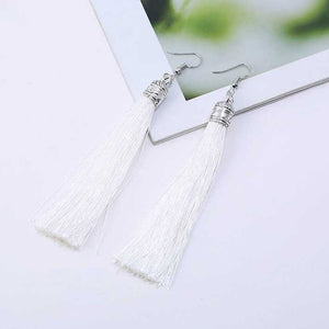 white silk tassel earring