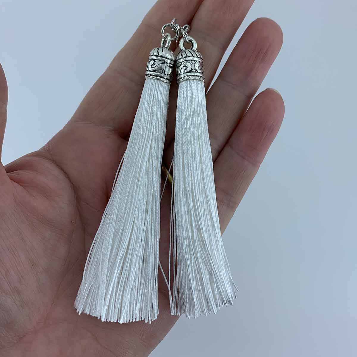 white silk tassel earring