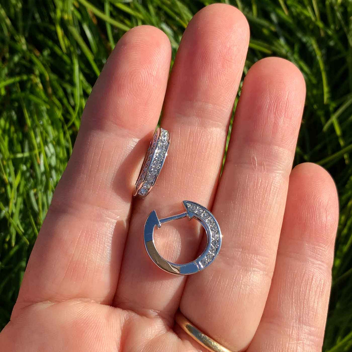 silver huggie crystal earrings