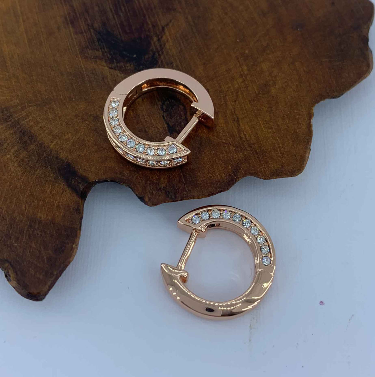 FRENELLE Jewellery Rose Gold crystal huggie earrings