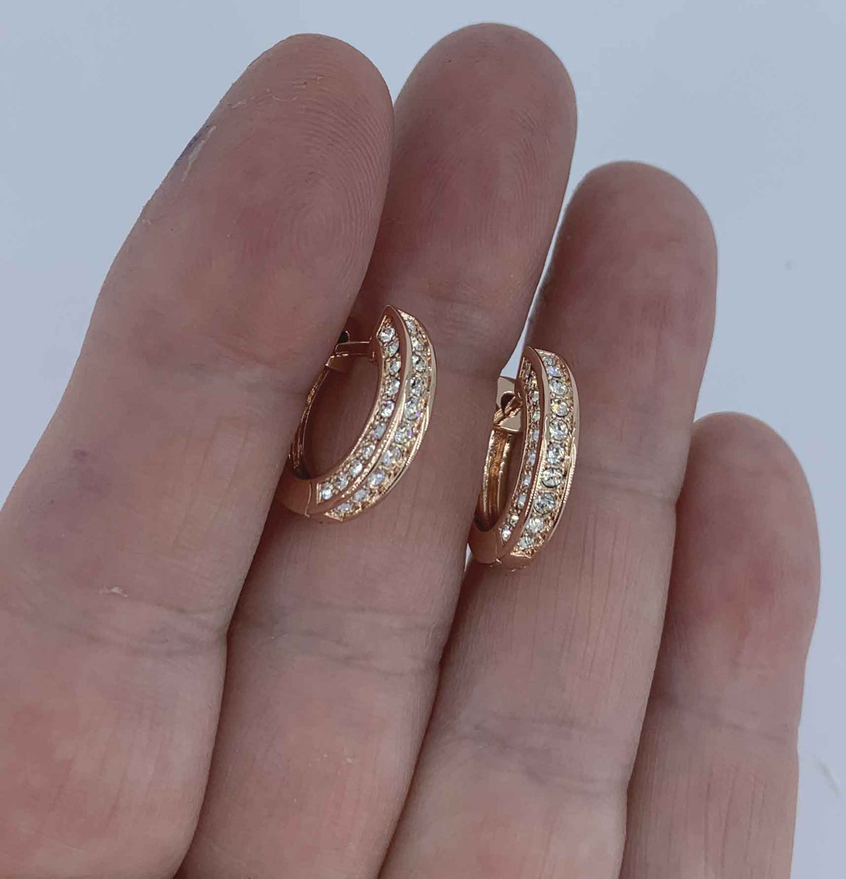 FRENELLE Jewellery Rose Gold crystal huggie earrings