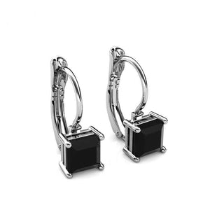 18K White Gold Leverback Crystal Earrings "Tipene" (Black)