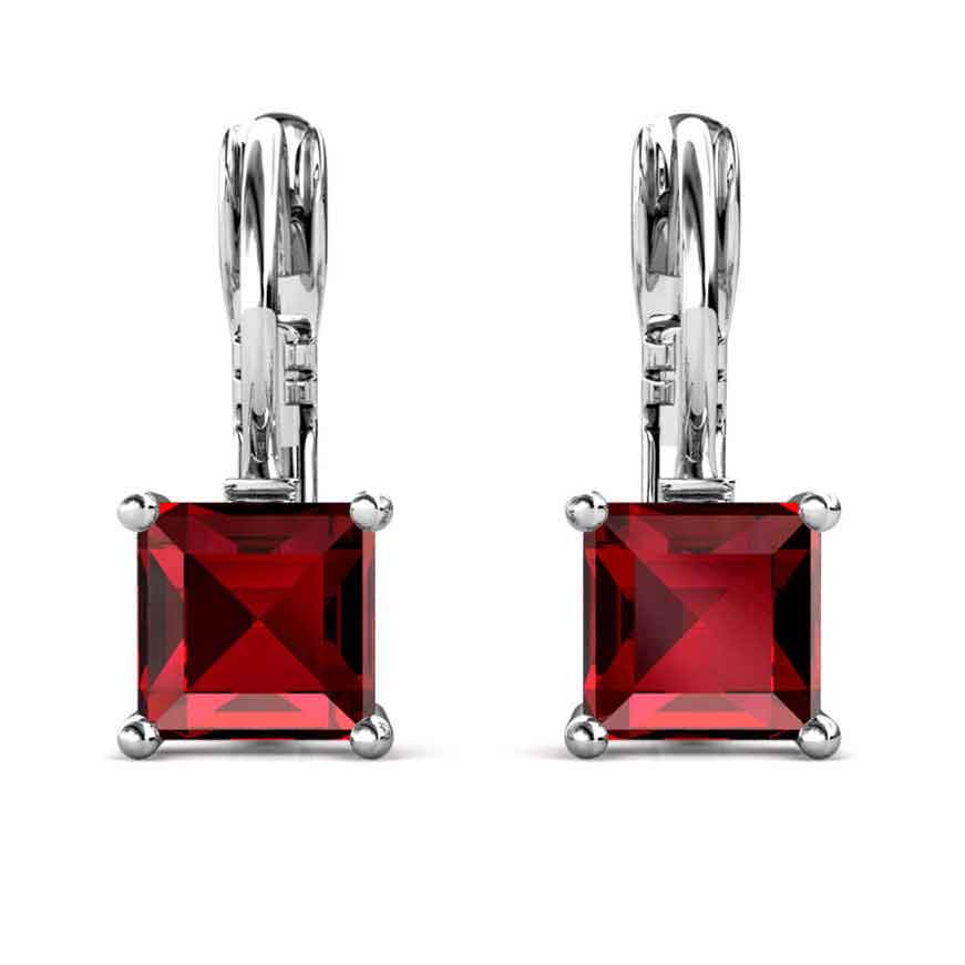 silver red earrings leverback