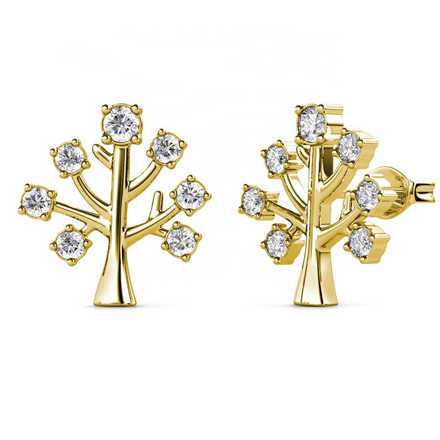 Gold stud earrings tree of life