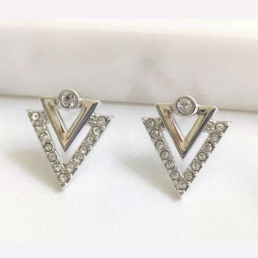 silver earrings crystal geometric swarovski