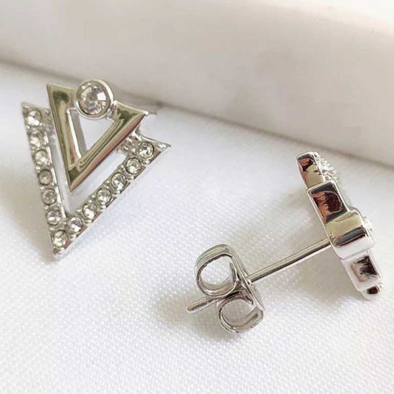 silver earrings crystal geometric swarovski