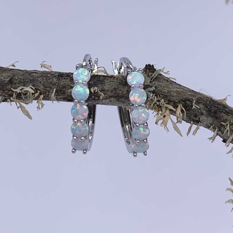 silver hoop opal earrings jewellery for women nz