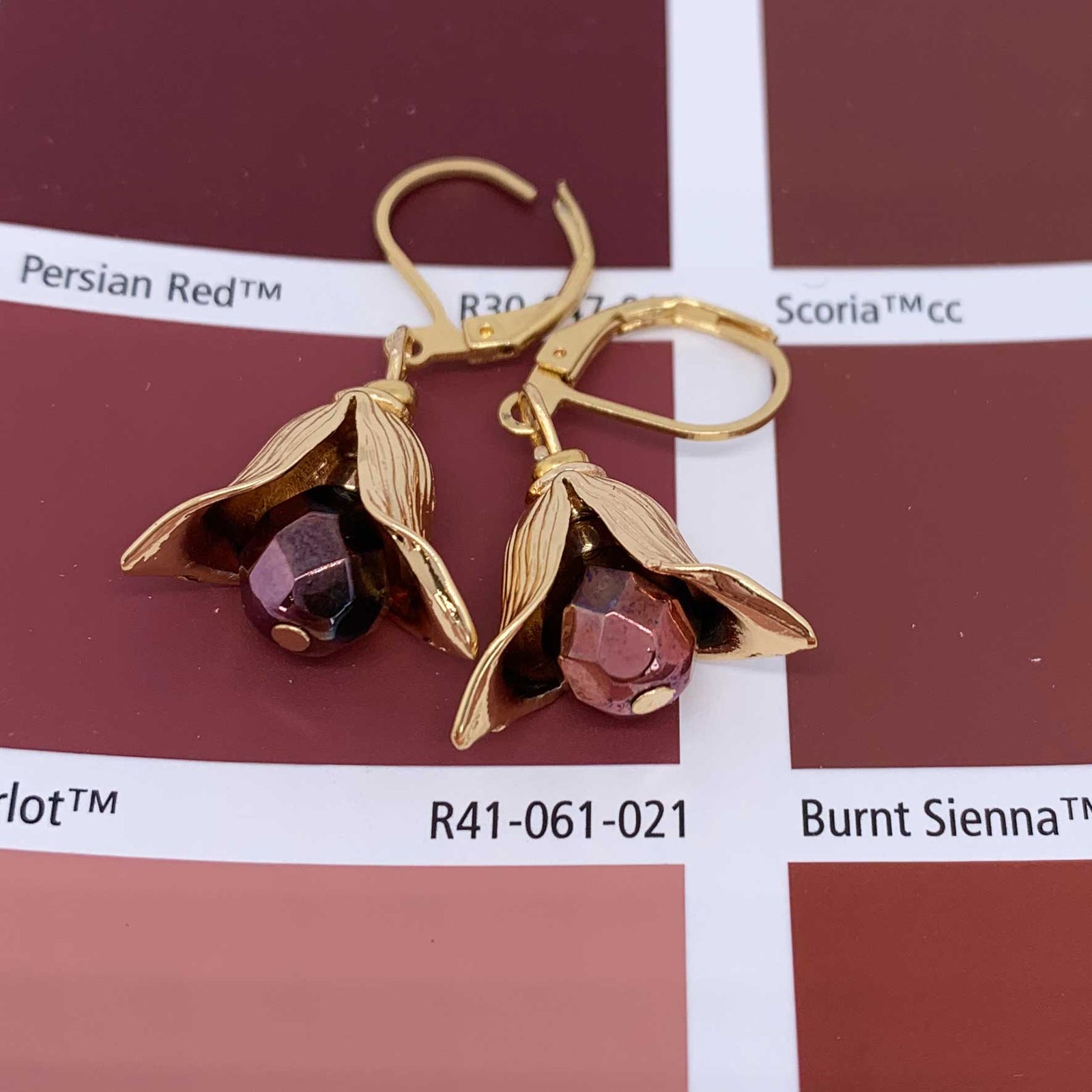 gold tulip dangle earrings