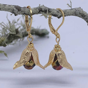 gold tulip dangle earrings