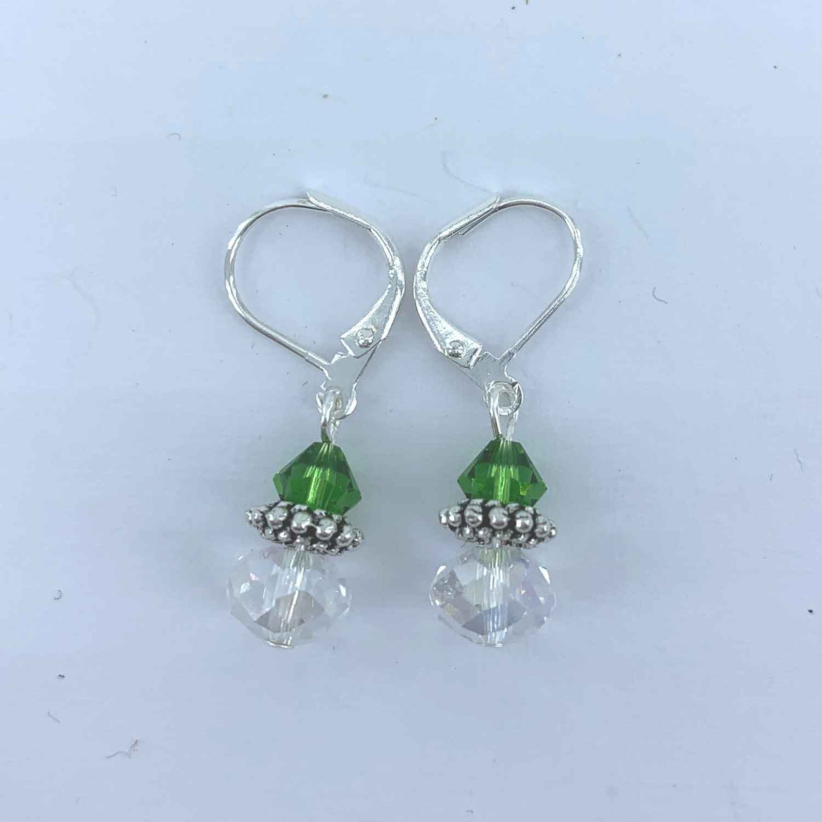 green crystal silver earrings