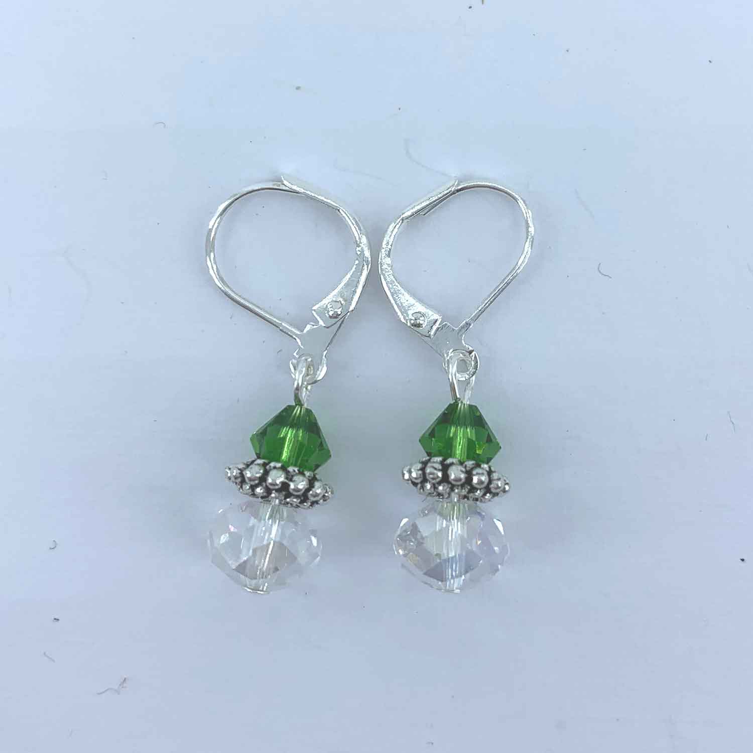 green crystal silver earrings