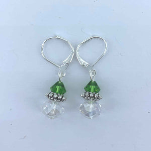 green crystal silver earrings