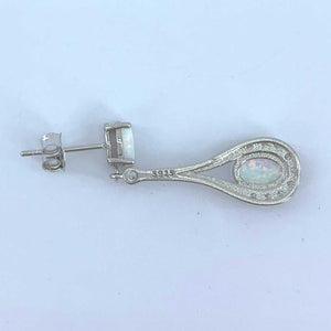 white opal silver drop earrings back