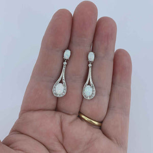 white opal silver drop earrings hand