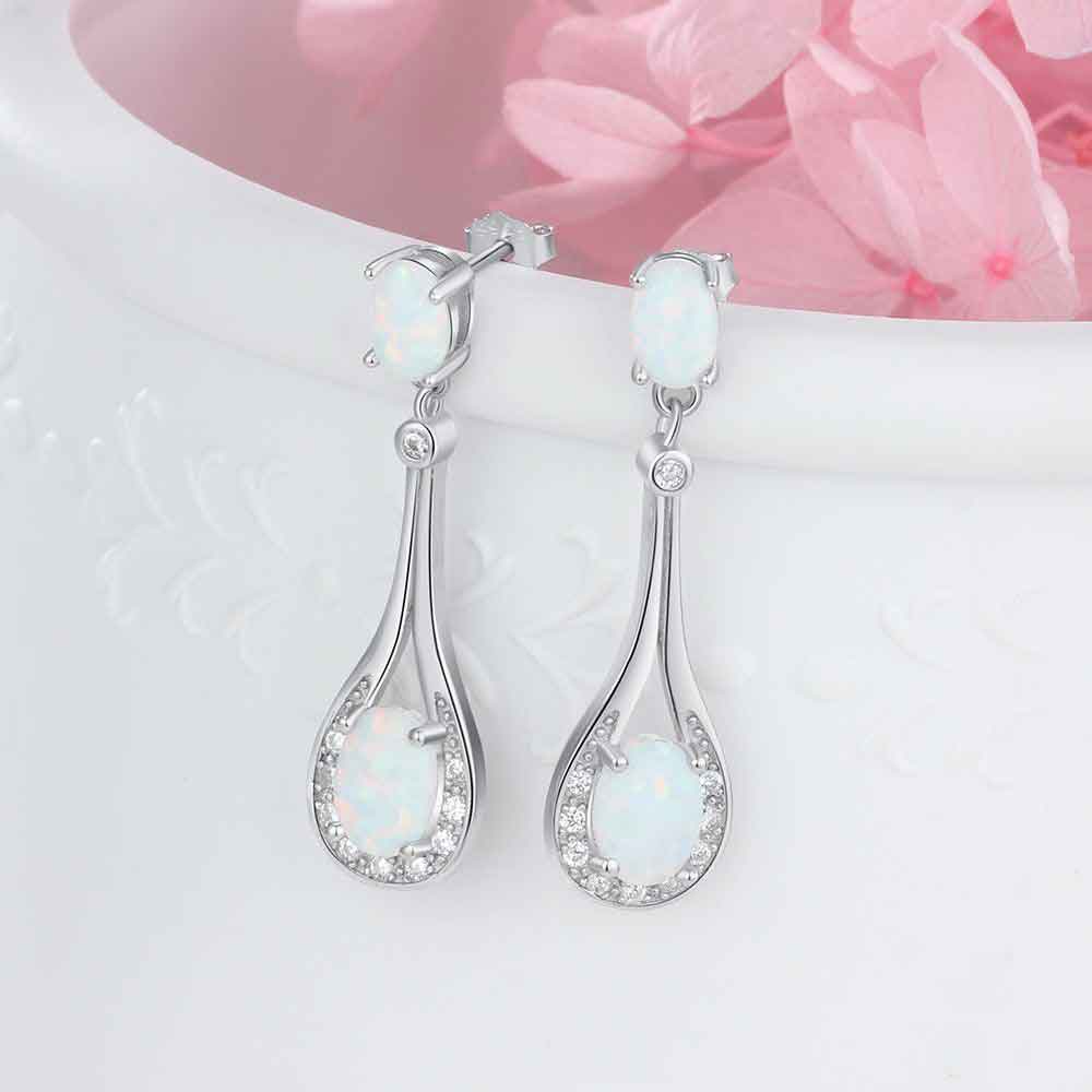 white opal silver drop earrings
