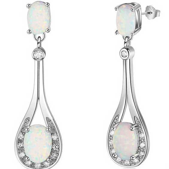 white opal silver drop earrings