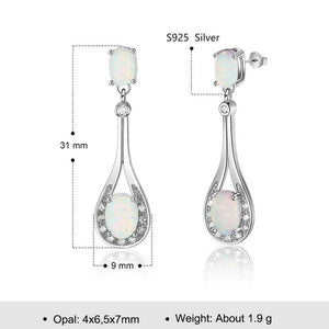 white opal silver drop earrings size