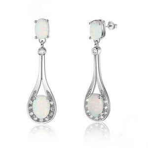 white opal silver drop earrings dangle