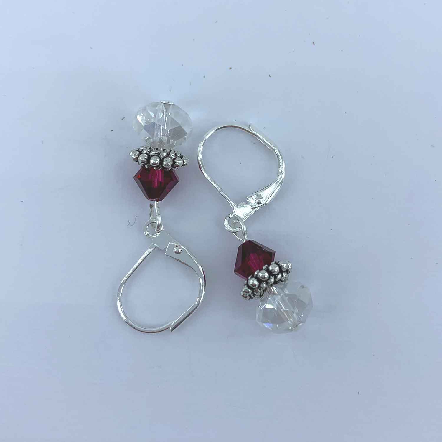 silver red crystal earring