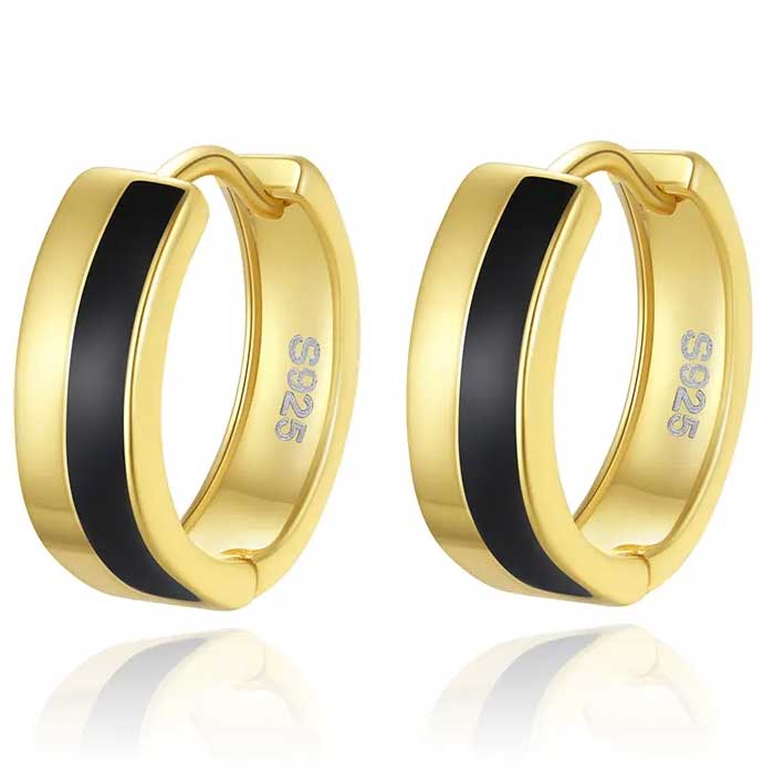 gold black huggie earrings