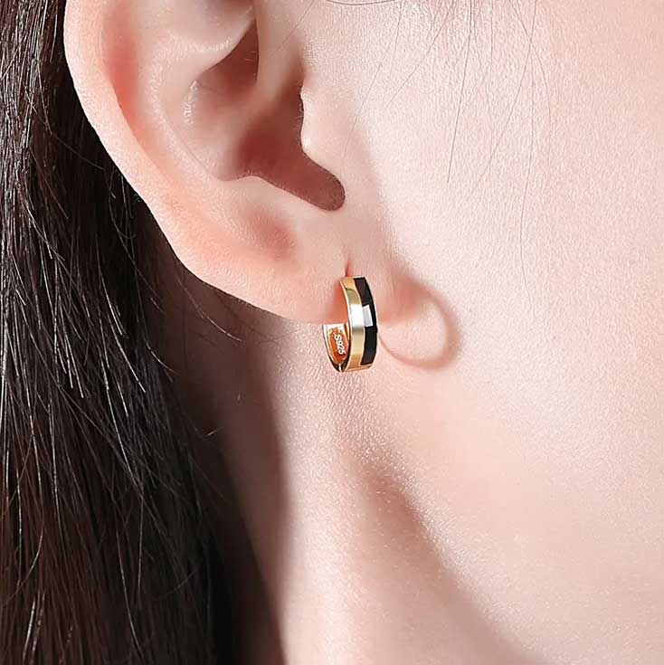 gold black huggie earrings