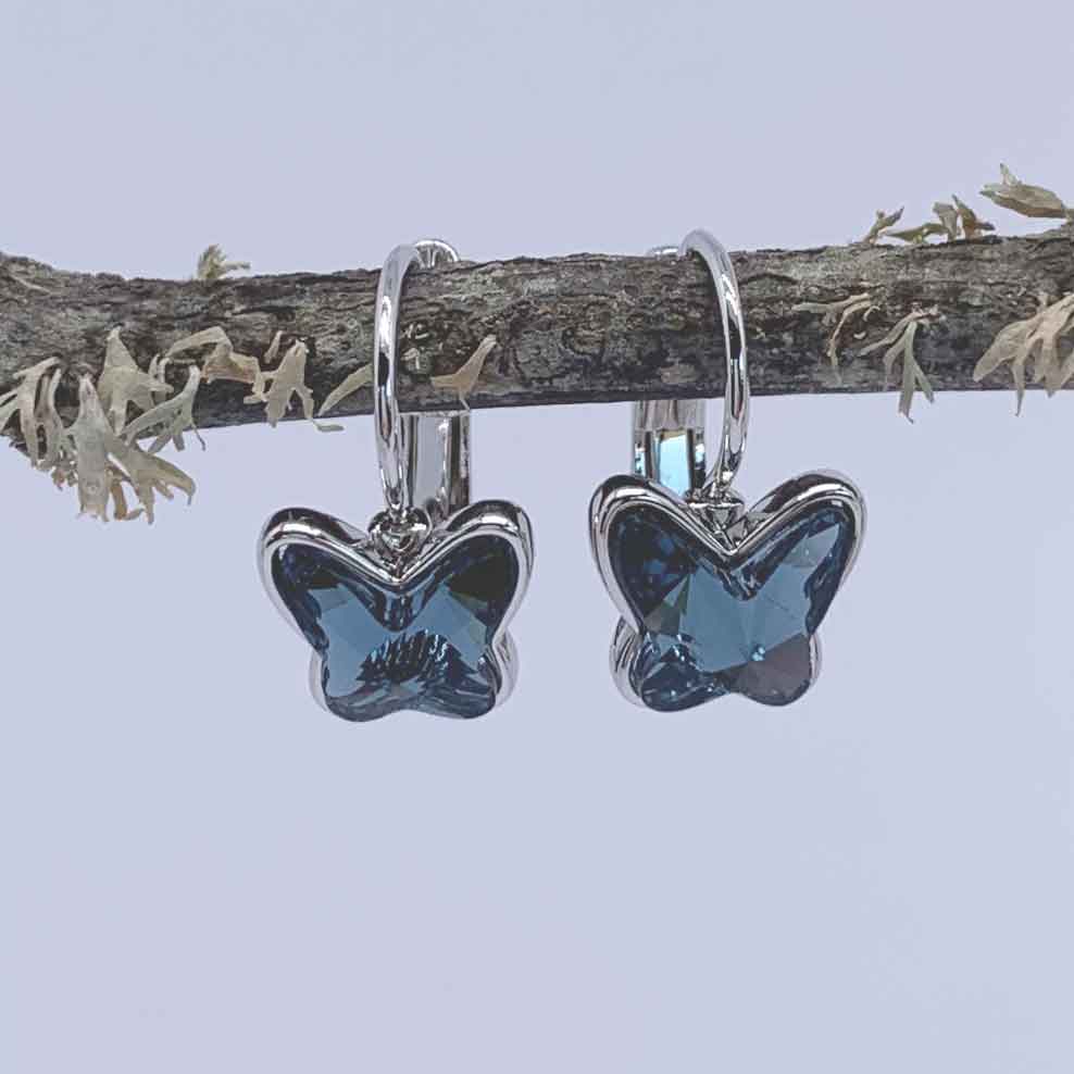 silver crystal blue butterfly earrings jewellery