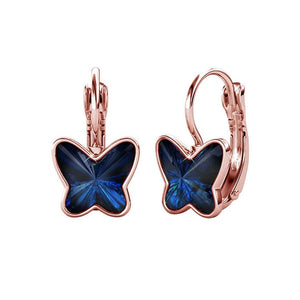 blue butterfly rose gold earrings