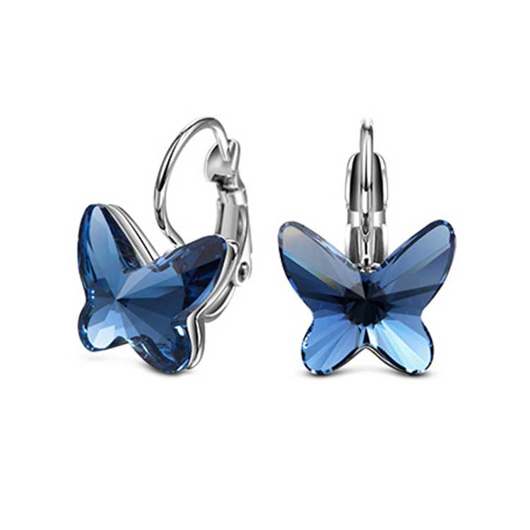 silver crystal blue butterfly earrings jewellery