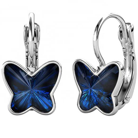 silver crystal blue butterfly earrings jewellery