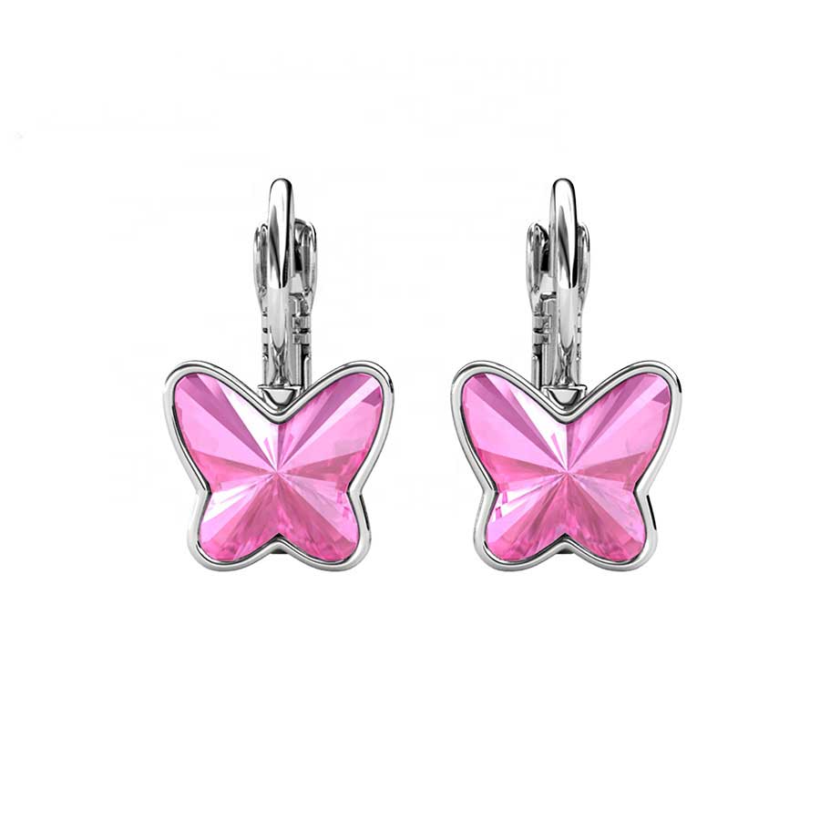 18K White Gold Crystal Butterfly Earrings "Vanessa" (Pink)