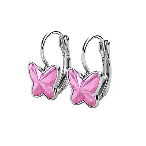 18K White Gold Crystal Butterfly Earrings "Vanessa" (Pink)