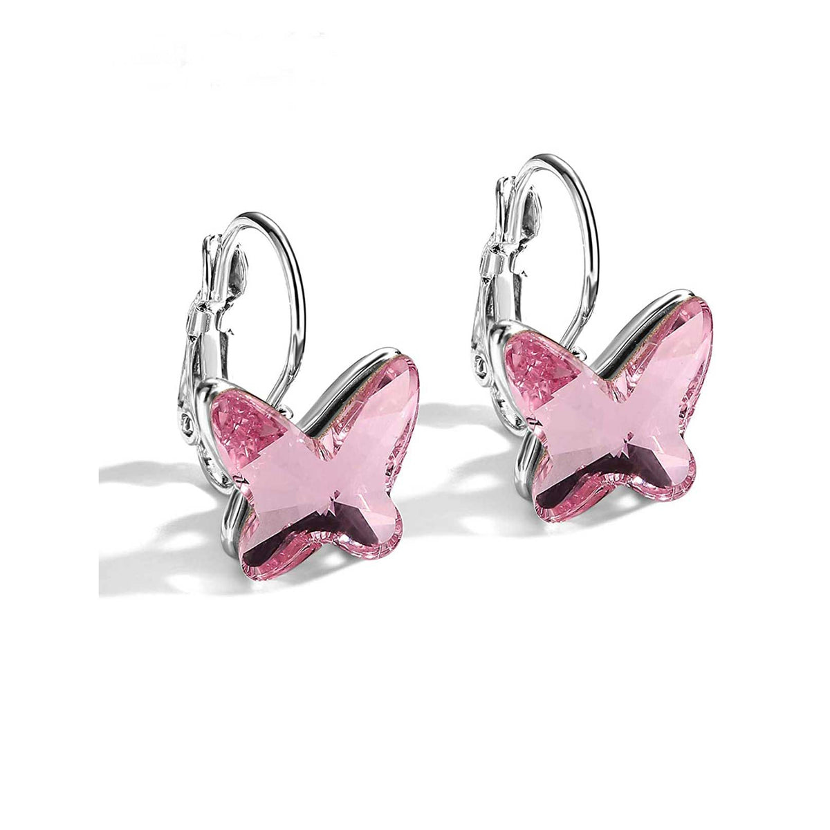 18K White Gold Crystal Butterfly Earrings "Vanessa" (Pink)
