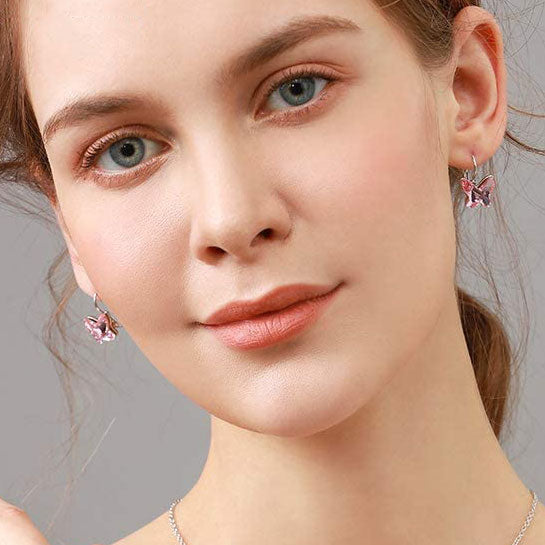 18K White Gold Crystal Butterfly Earrings "Vanessa" (Pink)