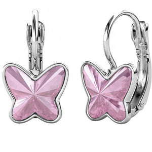 18K White Gold Crystal Butterfly Earrings "Vanessa" (Pink)