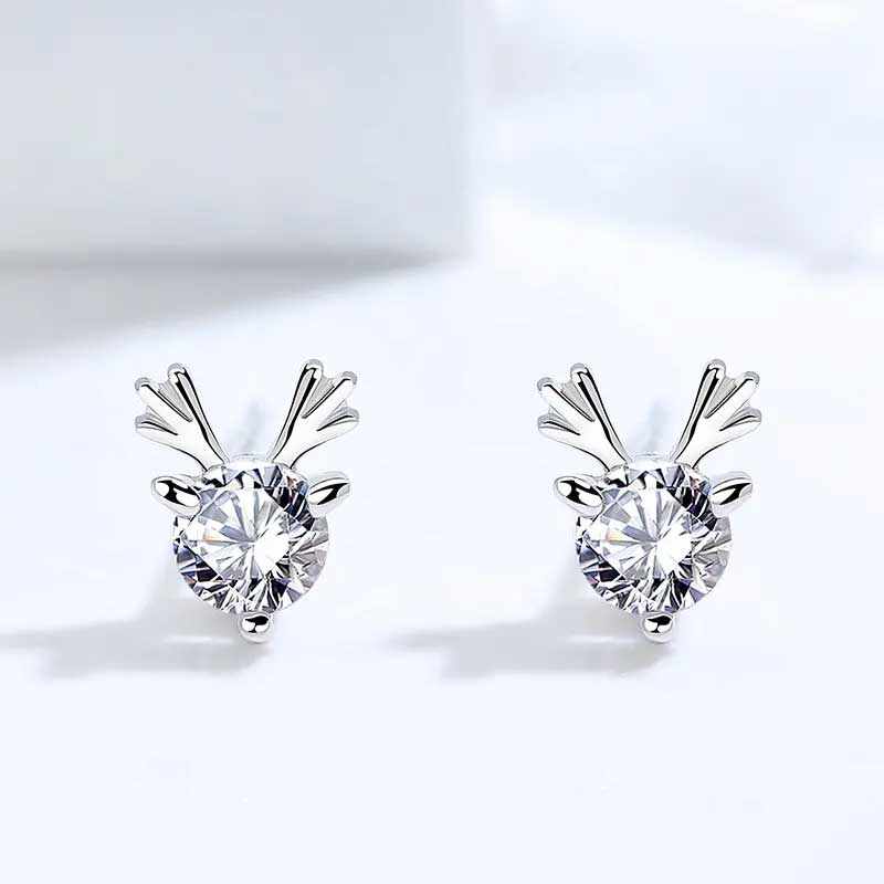 stud silver earrings antlers velvet